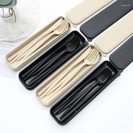 Dinnerware Sets Cutlery Tableware Spoon Fork Chopsticks Safe With Box Wheat Straw DinnerwareTravel Use Portable Kitchen Accessories 4PCS/Set