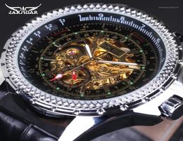 Wristwatches JARAGAR Luxury Watch Men Silver Leather Mechanical Wristwatch Automatic Skeleton Dress Casual Business17888441