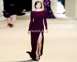 Elie Saab Long Sleeves Evening Dresses 2019 Sheath Ruched Bateau Open Back Split Floor Length Cheap Celebrity Party Dress Prom Gow5648634