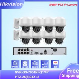 System Hikvision Compatible Video Security CCTV System Kits 8PCS 5/8MP 4X Optical Zoom PTZ Camera Hikvision 8CH POE NVR DS7608NIQ1/8P