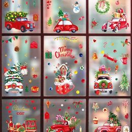 Window Stickers 9Pcs Christmas Tree Cartoon Car Merry Decorations Scene Layout Kids Wall Decals Happy Year 2024