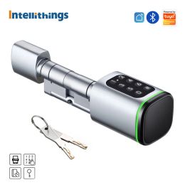 Lock Intellithings Tuya Smart BLE Electronic Lock Password Door Lock Cylinder Core for Apartment Hotel Smart Life APP Key Code Unlock