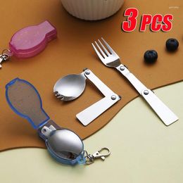 Dinnerware Sets 3PCS 304 Stainless Steel Folding Spoon Creative Gift Tableware Outdoor Portable Three Fold Fork Travel
