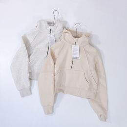 Ll oversize con cappuccio con cappuccio con cappuccio da donna ricamo con cappuccio yoga indossa giacca in pile invernale autunno mezza cerniera sportiva giacca con cappuccio pullutover lunghezza lunghezza