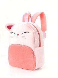 1 Piece Pink Cute Cartoon Embroidered Kitten Plush Large Capacity ChildrenS Backpack For Girls And Children Classic Backpack 240314