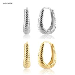 Earrings ANDYWEN New 925 Sterling Silver Gold Screw ANTIQUE HOOPS SMALL Huggies Loops Ovals Plain Party Rock Punk 2021 Women Jewellery Gift