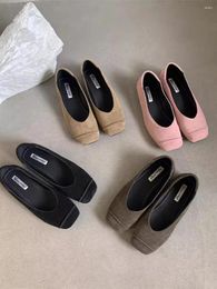 Casual Shoes 2024 Summer Elegant Ballerina Women's Flat Square Toe Comfort Slip-On Ladies Loafers Leather Single Mules