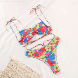 2024 New Fashion Designer Wholesale Womens Swimwears Sexy Bikinis Swimsuits Womens Swimwear High Neck Belt Bikini Biquini Hollow Out Set Beachwear Floral Swimsuit