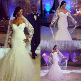 Dresses 2019 Plus Size Wedding Dresses Off The Shoulder Long Sleeves Lace Appliques Lace Custom Made Mermaid Wedding Gowns Cheap Bridal Dr