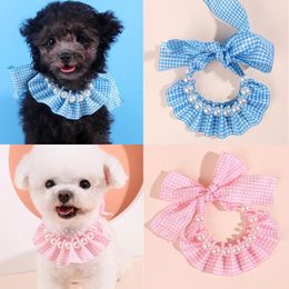 Dog Apparel Pet Cute Fashion Personality Plaid Pearl Necklace Collar 2024 Cat And Princess Wedding Jewelry Accessories Supplies