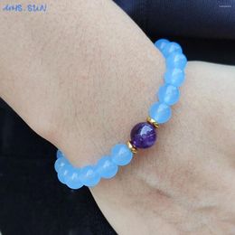 Strand MHS.SUN Unisex Blue Aquamarine Beads Bracelets Romantic Purple Amethyst Stainless Accessories Yoga Healing Energy Jewellery