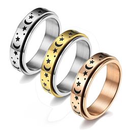 6mm Stainless Steel Spinner Rings Moon Star Fidget Ring for Women Stress Relieving Anxiety Rings Engagement Wedding Promise Band280I