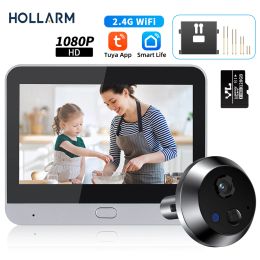 Doorbells Hollarm Smart Tuya WiFi Peephole Camera 1080P 2.4G Automatic Sensing Door Eye Camera 4.3 Inch Digital Door Viewer Video Doorbell