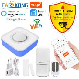 Kits Tuya Smart WiFi Home Security Alarm System 433MHz Wireless Strobe Siren Alarm Compatible With Alexa Google Home Tuya APP