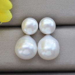 Earrings Z10582 13mm White Drip Round Freshwater Pearl Dangle Earring 925SS