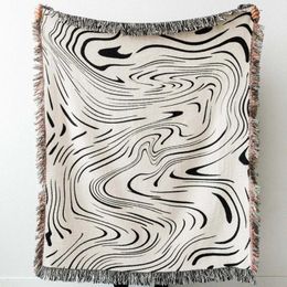 Textile City Black Water Waves Pattern Home Leisure Blanket Tapestry Decoration American Style Rural Sofa 240325