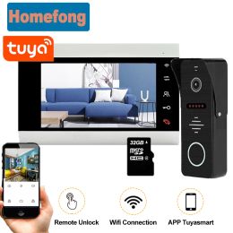 Intercom Homefong 7 Inch Smart Wifi Video Intercom for Home Security Video Door Phone Doorbell Tuya App Motion Detection Record Unlock