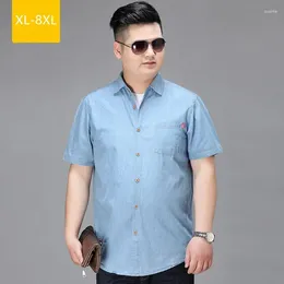 Men's Casual Shirts Summer Men Denim Short Sleeve Camisa Social Hombre Manga Corta 5XL 6XL 7XL 8XL Plus Size Jeans Blouse Streetwear