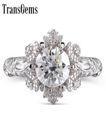 Transgems 14k White Gold 1ct Centre 65mm F Colour Moissanite Engagement Ring Wedding Ring Solitare With Accents Y190612036015018