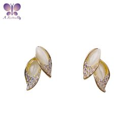 Rings AButterfly 925 Sterling Silver Gold Leaf Stud Earrings Very Beautiful Rice Design Ladies Fine Jewellery Birthday Gift Wholesale