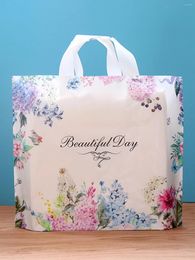 Gift Wrap 10pcs Blue Flower And Bird Style Tote Bag Beautiful Day Printed Shopping Plastic Bags Dress Item Package For Party Event