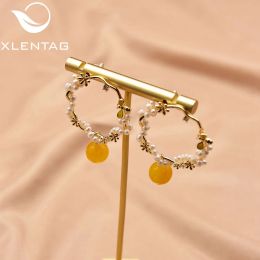 Earrings Xlentag Natural Freshwater Pearl Topaz Hoop Earrings 925 Sterling Silver Ear Pin Women Luxury Fine Jewellery Wedding Gift GE1007