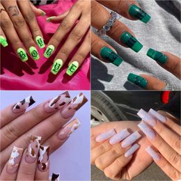 new 2024 100Pcs/Box Transparent Coffin Fake Nails Capsules Artificial Acrylic Full Cover Reusable False Nails Tips Pressed On The Nail For