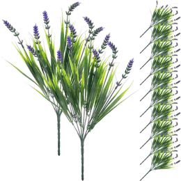 Decorative Flowers 12 Pcs Home Decor Artificial Lavender Plants Dining Table Fake Green Grass Purple