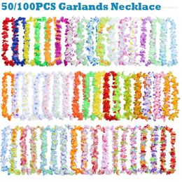 Decorative Flowers 50/100Pcs Hawaiian Artificial Flower Necklace Hawai Theme Party Wreath Wedding Birthday Supplies Garland Decoration