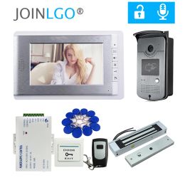 Doorbells Wired 7" Video Door Phone Video Intercom Doorbell System 1 Monitor 1 RFID Camera + Electric Magnetic Lock FREE SHIPPING