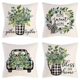 Pillow Leaves Cheque Truck Print Cover 45x45cm Living Room Sofa Decor Throw Case Peach Skin Covers Decorative Home