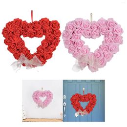 Decorative Flowers Heart Shaped Wreath 14 Inches Love Valentine's Day Rose For Birthday Indoor Wedding Front Door Party