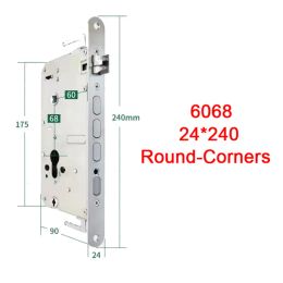 Accessories 6068 24*240 Round Corners steel security door lock body Mechanical lock and fingerprint lock body accessories width 75mm