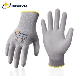 Gloves 6 Pairs Safety Working Gloves Black Pu Polyester Cotton Glove Industrial Protective Work Gloves or Construction Security Garden