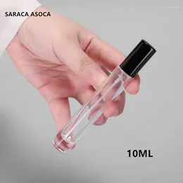 Storage Bottles 30pcs 10ml Cylinder Style Transparent Thick Glass With Gold Sliver Black Cap Perfume