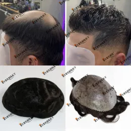 Toupees Toupees Durable Poly Skin Injected Human Hair Prosthesis for Men Replacement Hair Patch Brown Hair Men's 110% Density Natural Hair