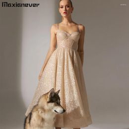 Party Dresses Maxianever Spaghetti Strap V Neck Evening Dress Backless Prom Gown Elegant Women Ankle-Length Vestidos Sparkle Skirt