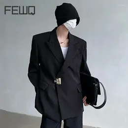 Men's Suits FEWQ Suit Jacket Shoulder Pad Loose Coat Casual Metal Buckle Top Turn-down Collar 2024 Fashion Summer Tide 9C5271