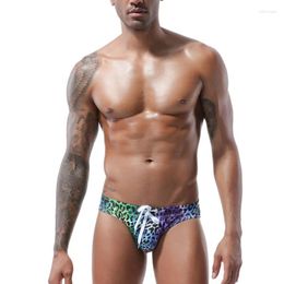 Underpants Men Leopard Print Drawstring Panties Low Waist Fashion Briefs Breathable Swim Trunks