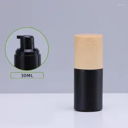 Storage Bottles 30ml Black Glass Bottle Wooden Shape Lid Serum/lotion/emulsion/foundation/essential Gel Moisture Skin Care Cosmetic Packing