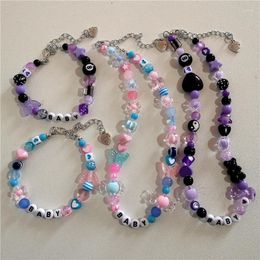 Choker Goth Y2K Cute Acrylic Letter Heart Butterfly Flower Beaded Necklace Neck Decoration Egirl EMO 2000s Aesthetic Scene Accessories