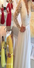 2019 Long Sleeves Evening Dress White Blue Chiffon Lace Prom Dress Formal Event Gown Plus Size robe de soire vestido de festa long3100595