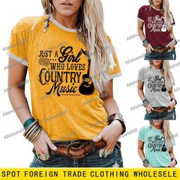2024 New Designer Women T Shirt Contrast Round Neck Short Sleeved JUST A GIRL WHO LOVES COUNTRY Fashionable Women's T-shirt