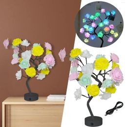 Decorative Flowers Rose Bouquet LED Tree With Remote Artificial Flower Bonsai Table Top Lamp Lights Home For Bedroom Color Changing