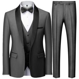 Mens British Style Slim Suit 3 Piece Set Jacket Vest Pants / Male Business Gentleman High End Custom Dress Blazers Coat S-6XL 240329