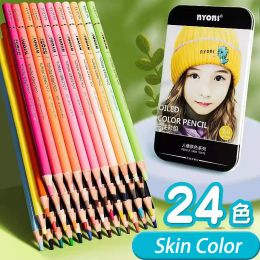 Pencils XYSOO 24Colors Skin Tone Pencil Set Portrait Sketch Oily Wood Color Lead Drawing Pencil For Artist School Beginner Art Supplies