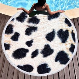 Towel Animal Fur Grain Beach With Tassel 150cm Round Soft Microfiber Swimming Bath Yoga Picnic Blanket