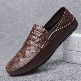 Casual Shoes Crocodile Print Men Moccasins Slip On Loafers Flats Footwear Genuine Leather