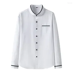 Men's Dress Shirts Strech Solid Shirt Henry Collar Long Sleeve Pocket Business Classic Fashion Male Clothes Brand Work