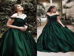 Dark Green Ball Gown Quinceanera Dresses Off Shoulder Beads Crystals Lace Up Sweet 16 Dresses Prom Dresses vestidos de quinceanera8508497